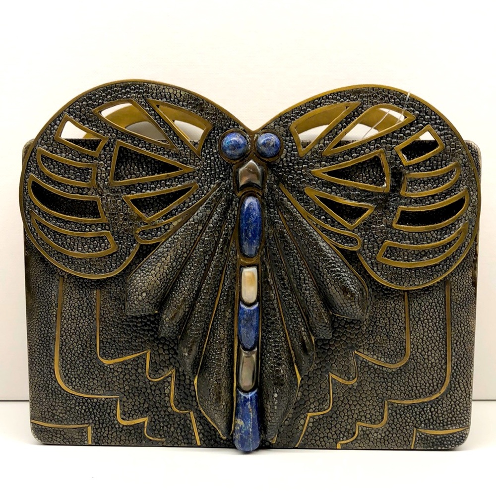 🎉2xHP🎉 R&Y AUGOUSTI METAL AND SHAGREEN SKIN CLUTCH.